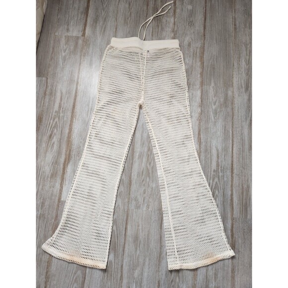 Shade & Shore Swim Cover-up Up Crochet Pants Flare Leg Drawstring Cream Sz S - Picture 12 of 12